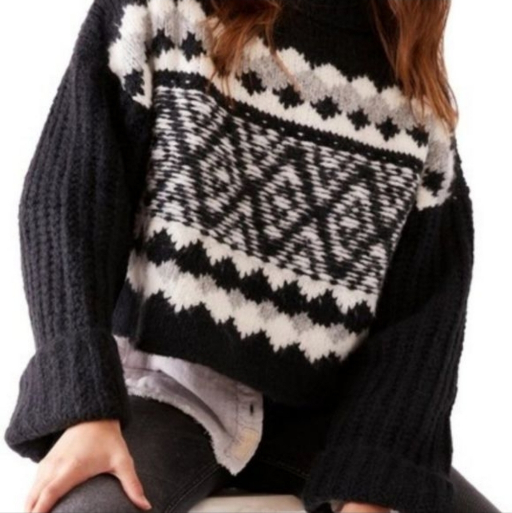 NWT Free People Onyx Combo Cropped Wool & Alpaca Blend Knit Sweater Size XS